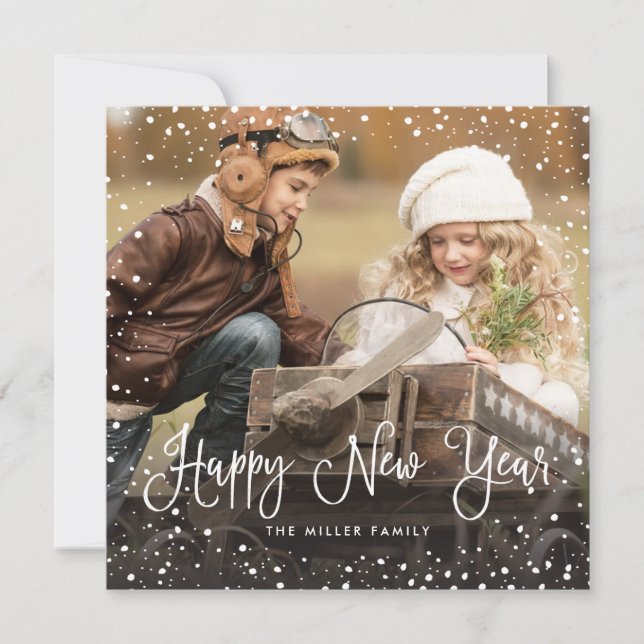 Cartão De Festividades Praça de Fotos do Script de Natal da Neve (Frente)