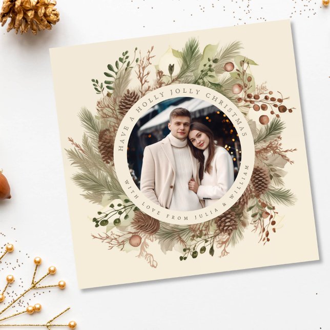 Cartão De Festividades Praça negra de natal verde botânico (Criador carregado)