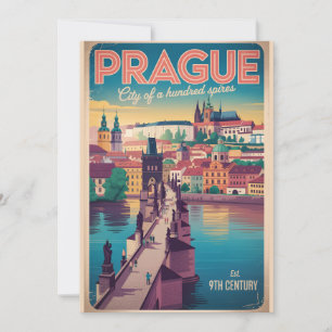 Cartão De Festividades Praga República Tcheca Paisagem Urbana Retro Viage