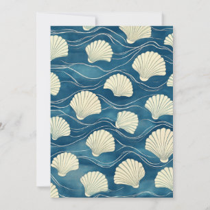 Cartão De Festividades Praia Costeira Aquarela Creme Conchas em Branco