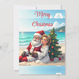 Cartão De Festividades Praia de Férias do Papai Noel
