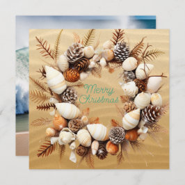 Cartão De Festividades Praia de Natal: Seashells Pine Cones Seaweed