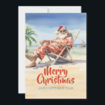 Cartão De Festividades Praia do Papai Noel Aquarela<br><div class="desc">desenho engraçado do papai noel , ilustração de desenho animado aquarela , bebida coquetel sol verão , pai cadeira festiva alegre , resort feliz areia alegre,  mar oceano natal férias , homem xmas tropical , praia papai noel</div>