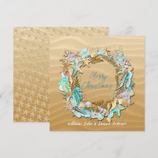 Cartão De Festividades Praia Tropical Conchas Estrela-do-Mar Dólar-de-Are (Frente/Verso)