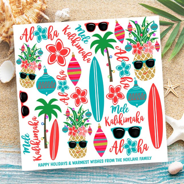 Cartão De Festividades Praia Tropical Havaiana - Abacaxi Mele Kalikimaka (Criador carregado)