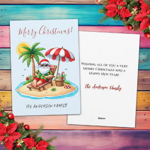 Cartão De Festividades Praia Tropical & Natal de Papai Noel