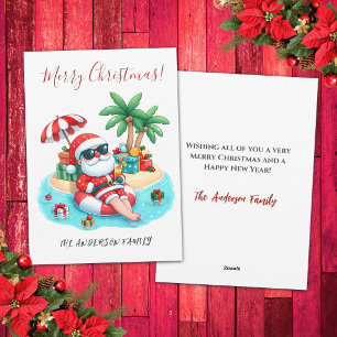 Cartão De Festividades Praia Tropical Santa Natal