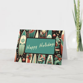 Cartão De Festividades Prancha de Surf de Papai Noel