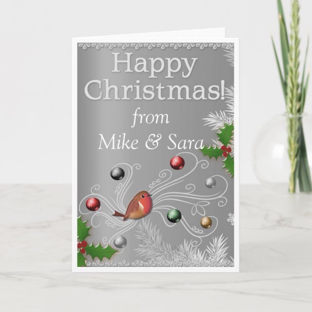 Cartão De Festividades Prata de Natal Personalizada (Frente)