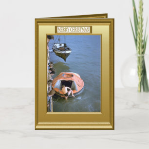 Cartão De Festividades Prática em barco salva-vidas a partir do convés de