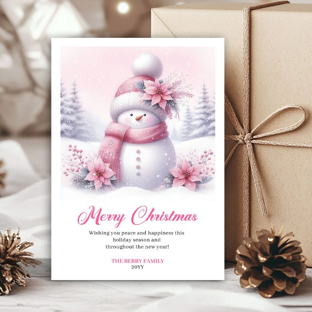 Cartão De Festividades Precious pink snowman kids card editable  (Precious pink snowman kids card editable design)