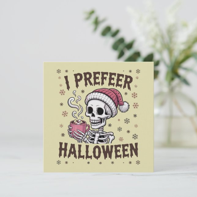 Cartão De Festividades Prefiro Halloween Spooky Xmas Skeleton Gótico (Em pé/Frente)