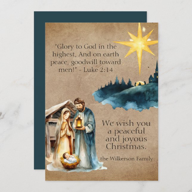 Cartão De Festividades Preguiço da Cena de Natividade de Aquarela (Frente/Verso)