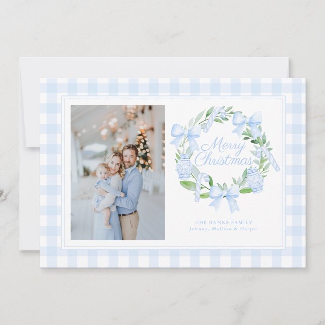 Cartão De Festividades Preppy Chinoiserie Ginger Jar Arcos Wreath (Frente)