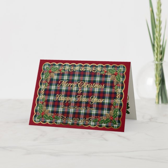Cartão De Festividades Preppy Christmas Plaid  (Frente)