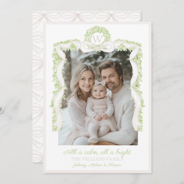 Cartão De Festividades Preppy Grandmillennier Pink Arcos Ribbon Garland (Frente/Verso)