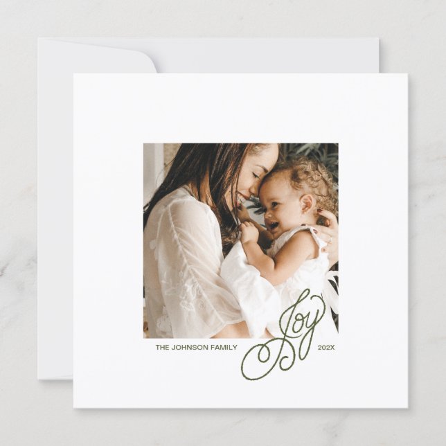 Cartão De Festividades Preppy Green Striped Square Photo Holiday Card (Frente)