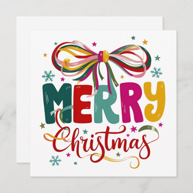 Cartão De Festividades Preppy Natal Alegre Coquette Laço Natal  (Frente/Verso)