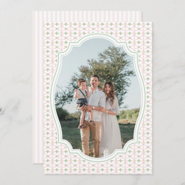 Cartão De Festividades Preppy Pink Bow Christmas Nutcracker 2 Photos  (Frente/Verso)