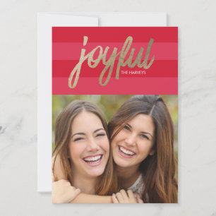 Cartão De Festividades Preppy Stripe Faux Foil Joyful Holiday Photo Card