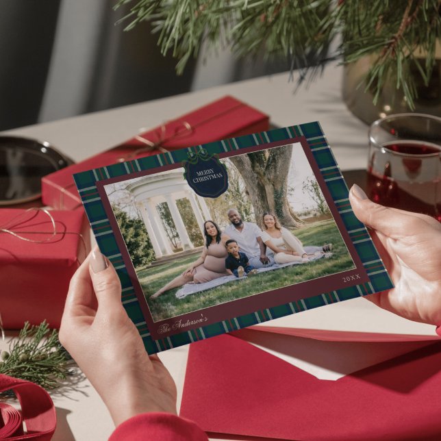 Cartão De Festividades Preppy Tartan Plaid Christmas Photo Holiday Card (Criador carregado)