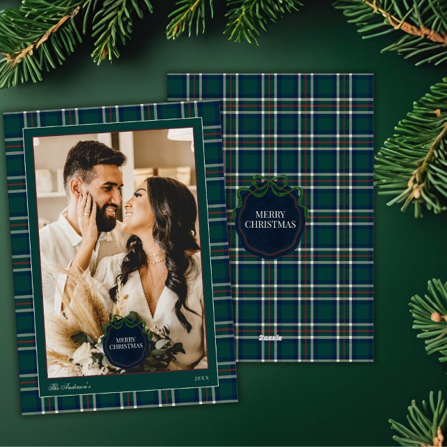 Cartão De Festividades Preppy Tartan Plaid Christmas Photo Holiday Card (Criador carregado)
