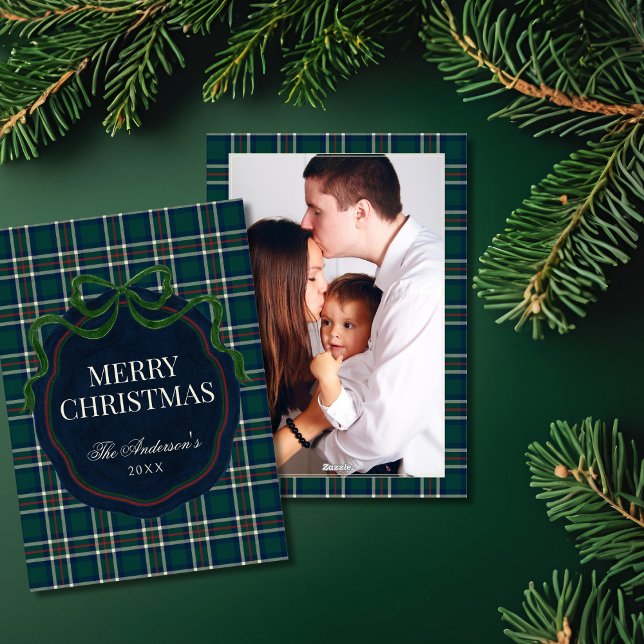 Cartão De Festividades Preppy Tartan Plaid Christmas Photo Holiday Card (Criador carregado)