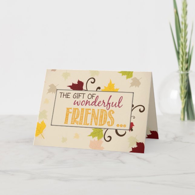 Cartão De Festividades Presente de Ação de Graças de Folhas de Amigos (Frente)