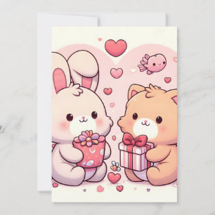 Cartão De Festividades Presente de Amor de Coelho Kawaii Fofo Urso