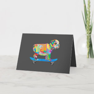 Cartão De Festividades Presente de Cachorro   Bulldog Puppy Colorido e Le