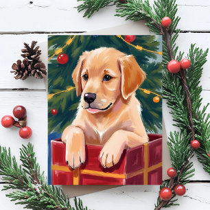 Cartão De Festividades Presente de Cachorro Golden Retriever de Natal