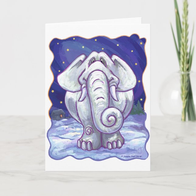 Cartão De Festividades Presente de Elefante Branco Bonito (Frente)