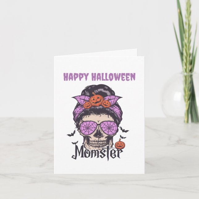 Cartão De Festividades Presente de Momster Halloween para a mamãe (Frente)