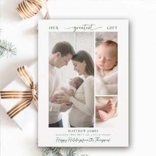 Cartão De Festividades Presente de Natal Acima de Bebê Simples e Elegante