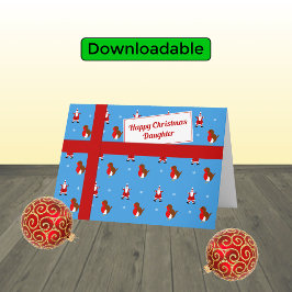 Cartão De Festividades Presente de Natal azul da filha