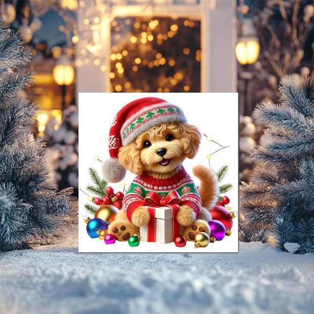 Cartão De Festividades Presente de Natal de Poodle  (Criador carregado)