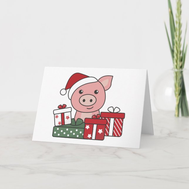 Cartão De Festividades Presente de Natal de Porco Animais de Inverno Porc (Frente)