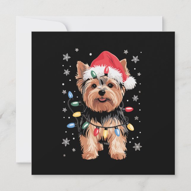 Cartão De Festividades Presente de Natal de Yorkie Cachorro Longo Present (Frente)