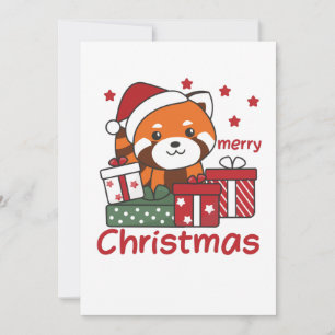 Cartão De Festividades Presente de Natal do Panda Vermelho Inverno Pandas