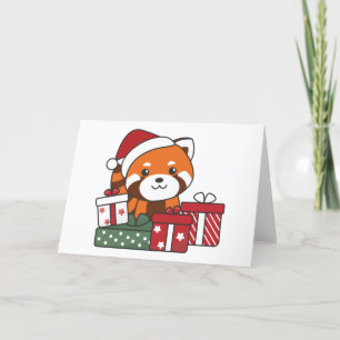 Cartão De Festividades Presente de Natal do Panda Vermelho Inverno Pandas