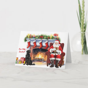 Cartão De Festividades Presente do Papai Noel Flat Coated Retriever Cacho