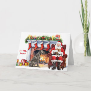 Cartão De Festividades Presente do Papai Noel Irish Wolfhound Cachorro Na