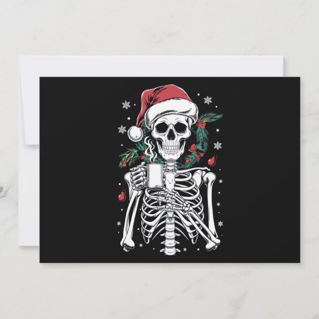 Cartão De Festividades Presente no café de Natal do Skeleton do Dentro mo (Frente)