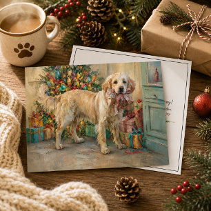 Cartão De Festividades Presentes de Árvore de Natal do Cão Golden Retriev