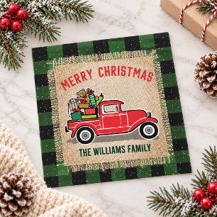 Cartão De Festividades Presentes de Caminhão Vermelho Vintage Plaid Xmas 