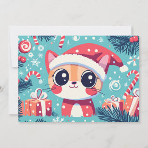 Cartão De Festividades Presentes de Cane de Natal Fofo do Gato com Texto