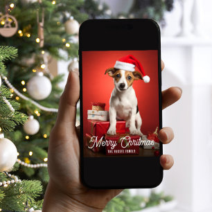 Cartão De Festividades Presentes de Natal do Cão Jack Russel Terrier Verm