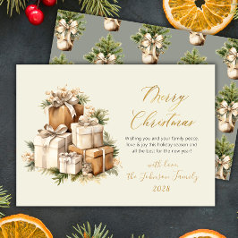 Cartão De Festividades Presentes de Natal em Aquarela Elegante com Letra