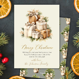 Cartão De Festividades Presentes de Natal em Aquarela Neutra Elegante