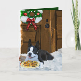 Cartão De Festividades Presentes de Natal em Boston Terrier